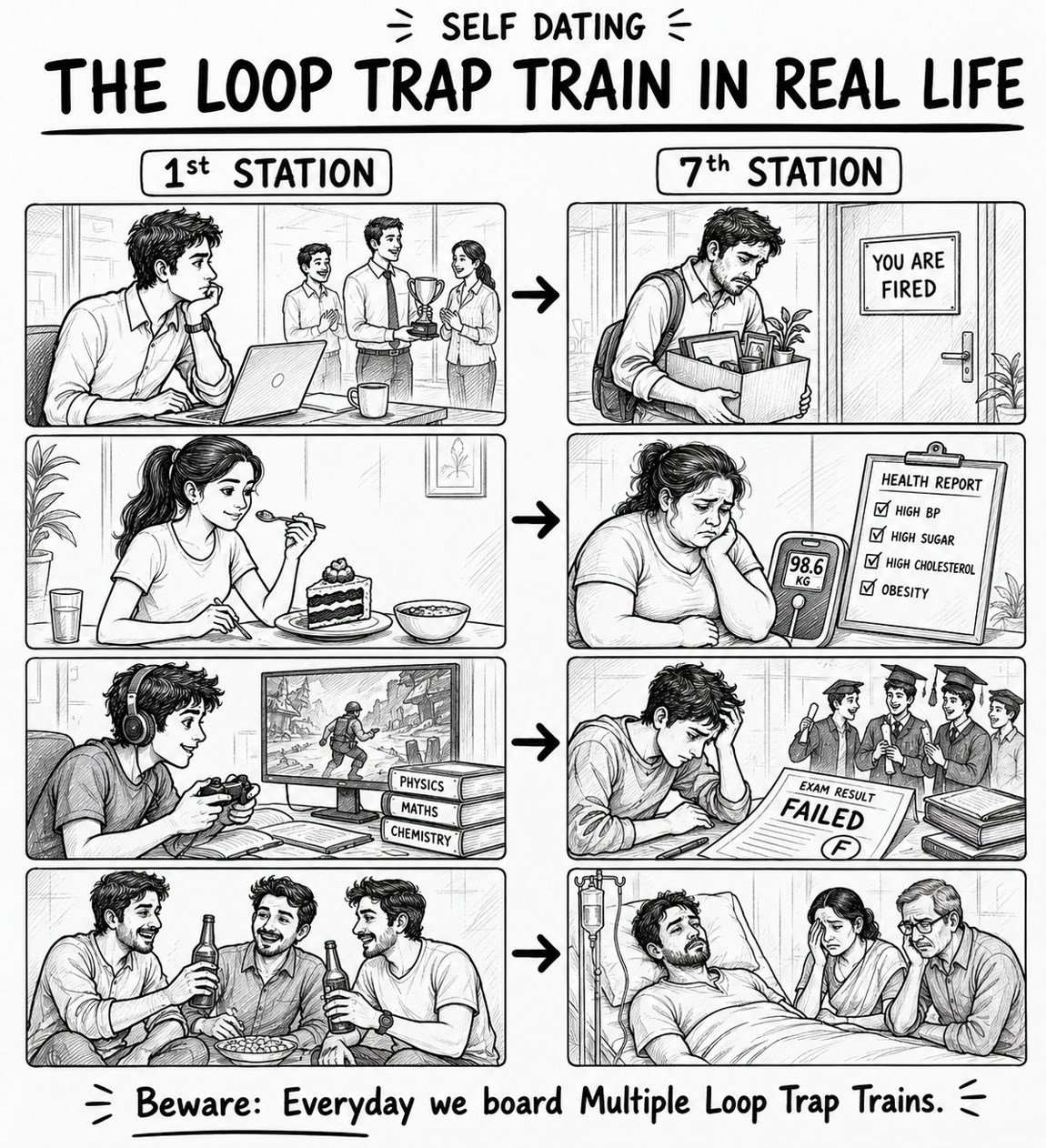 The Loop Trap Train in real life: from the first station to the seventh.